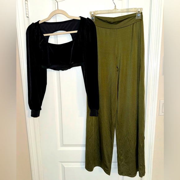 The Lineup Two Piece Dance Costume Teen Size 16 Velvet Crop Top and Pants - Picture 1 of 16